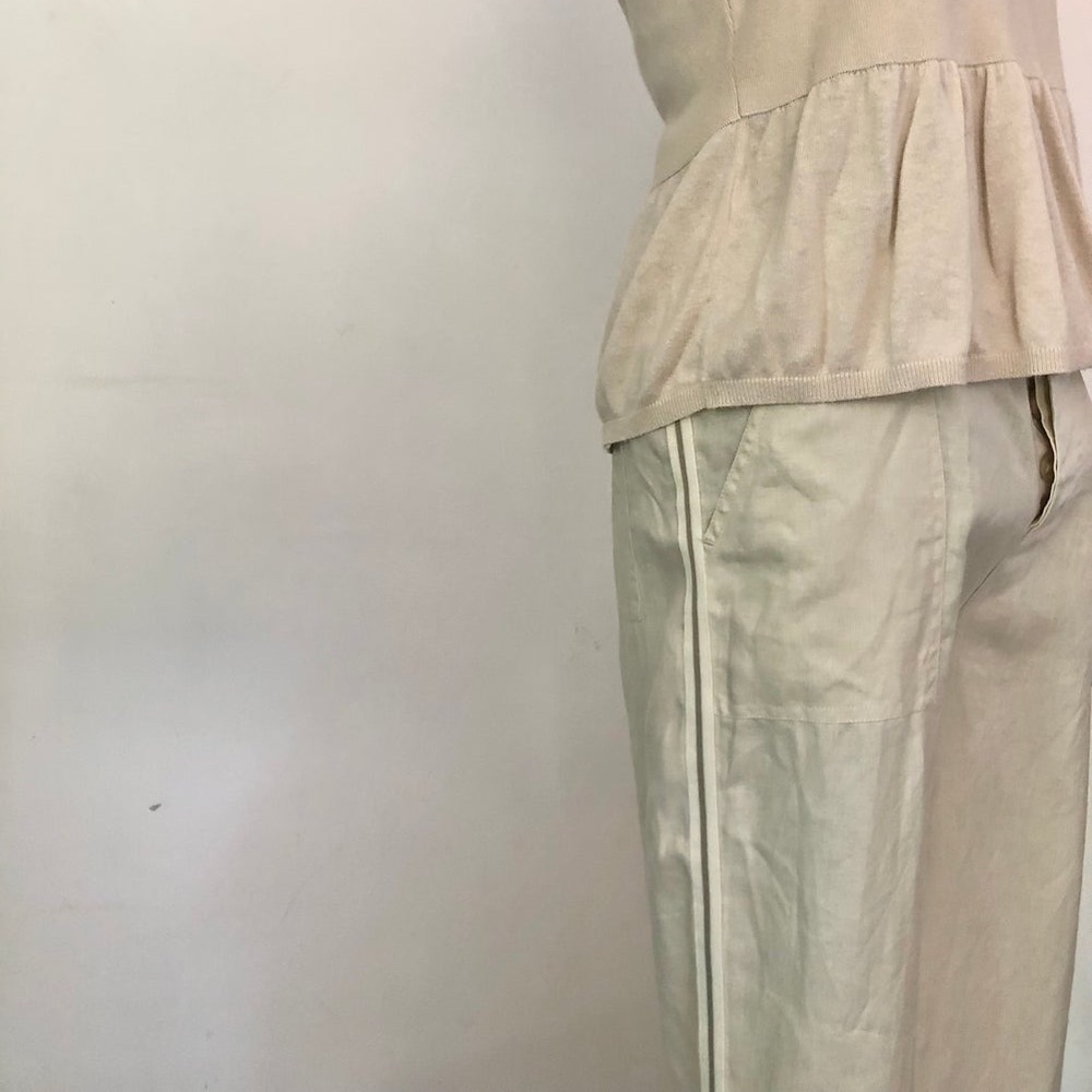 Athleta beige side stripe linen pants